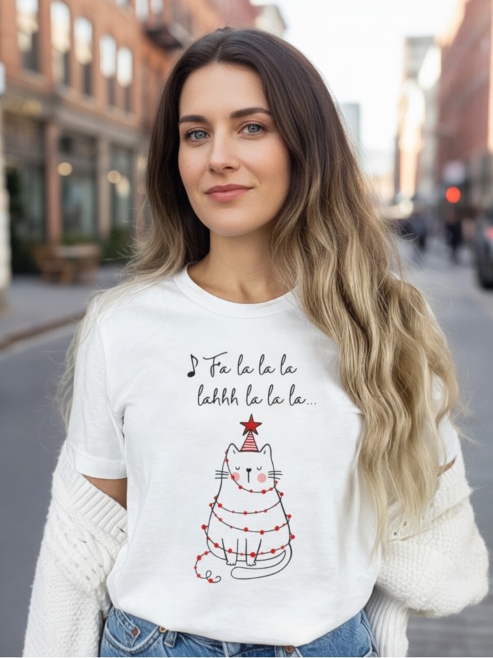 Cats! Christmas Holiday CAT Lovers Cotton T-Shirt Tee Falala